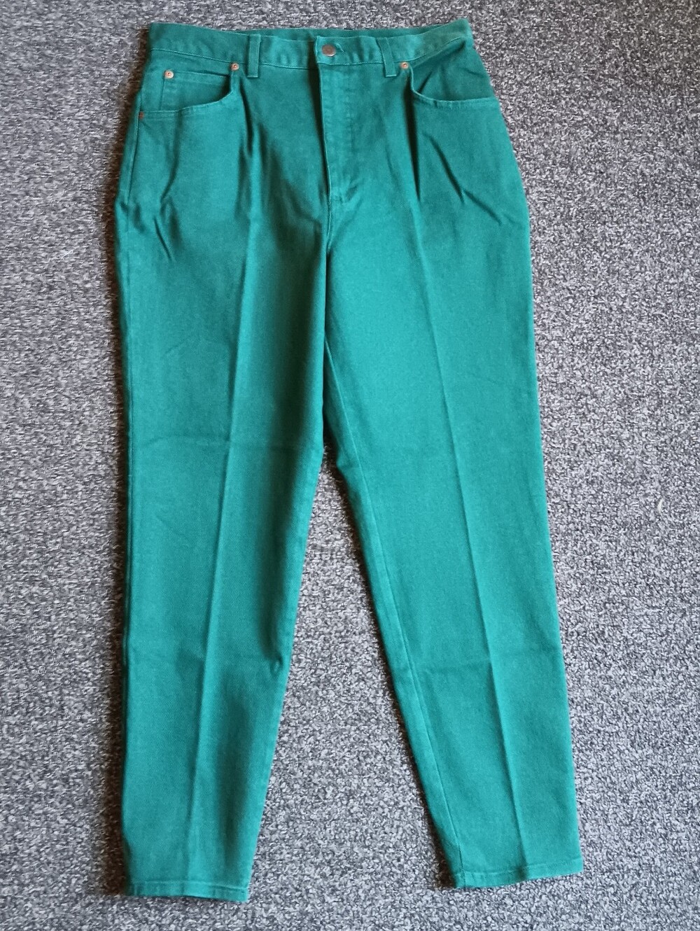 Forenza USA 80s 90s Vintage Green Denim Tapered High Waist Jeans Womens 16